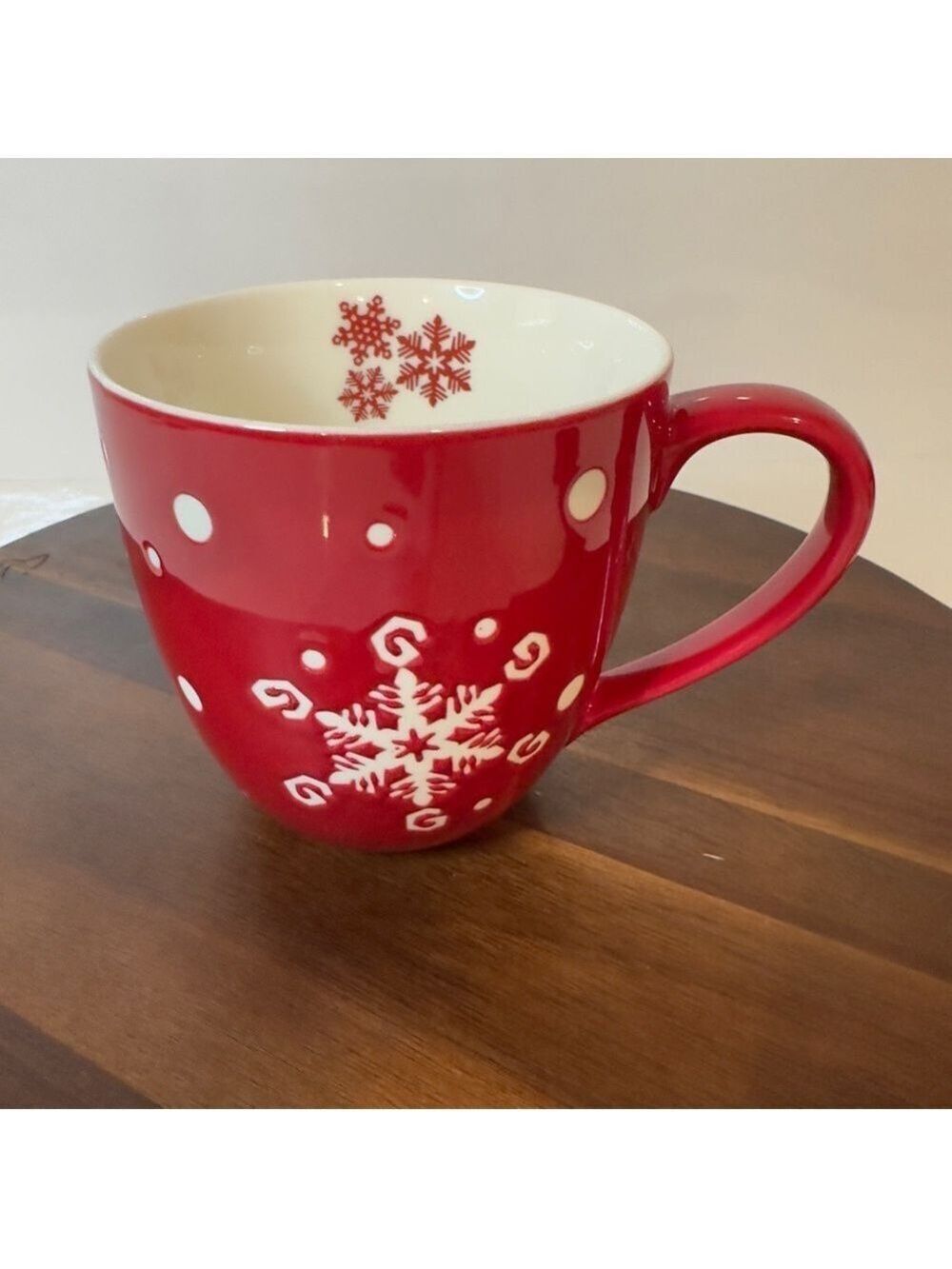 Starbucks 2007 Holiday Snowflake Mug 16 oz Red White Ceramic